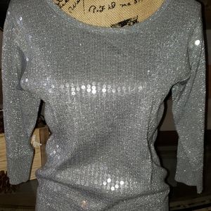 Sequin lightweight sweater gray & silver metallic